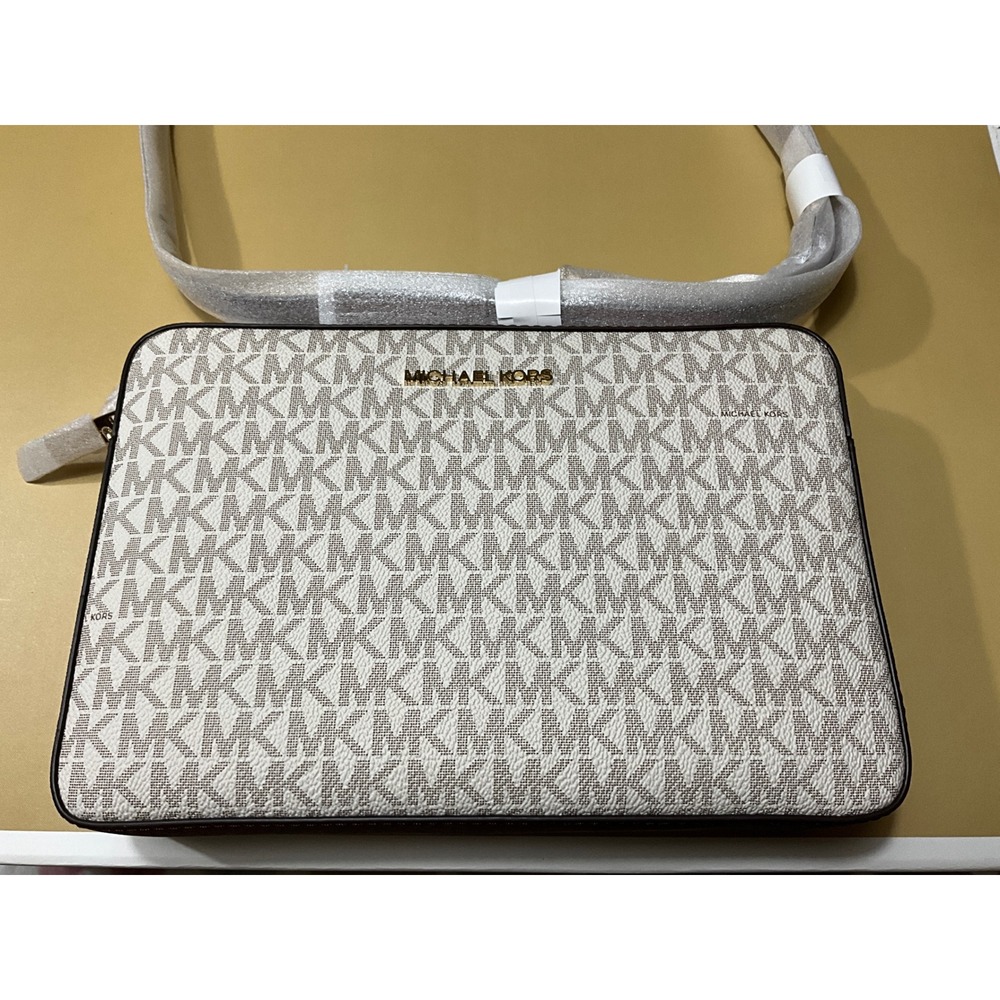 Michael Kors Signature Logo Camera Bag Brown Leather Strap Crossbody